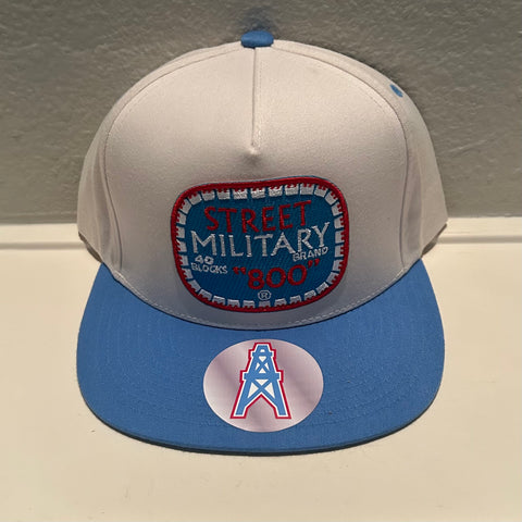 STREETMILITARYBRAND OILERS EDITION WHITE/BLUE SNAPBACKS